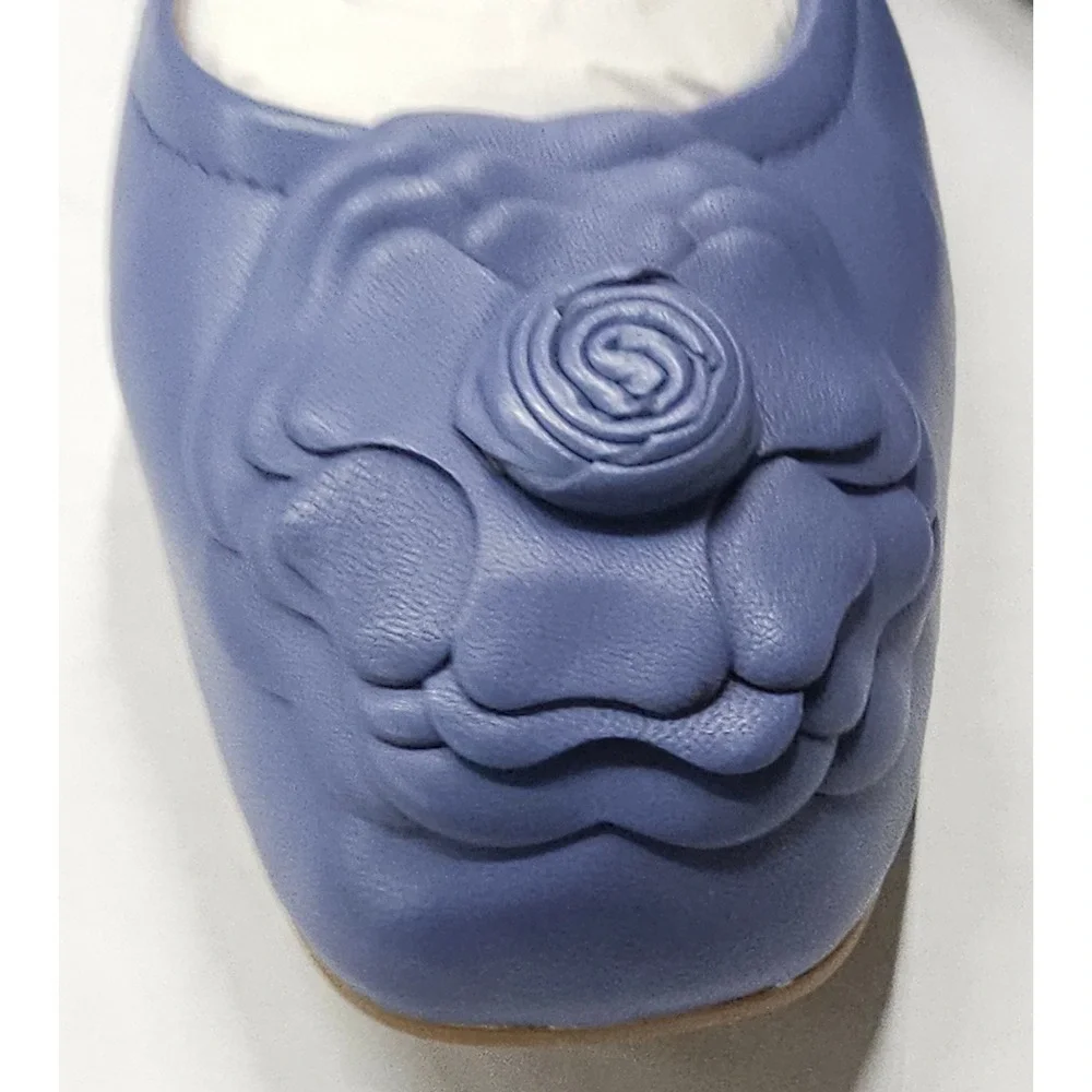 Taryn‎ Rose Rosalyn Blue Sheep Nappa Leather Rose Square Toe Ballet Flats 5.5M